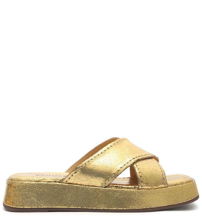 Sandália Papete Flatform Tiras Dourado