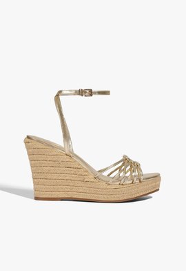 Sandália Anabela Plataforma Palha e Dourado