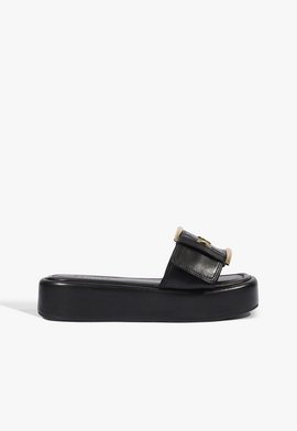 Papete Flatform Bico Quadrado Couro Preta