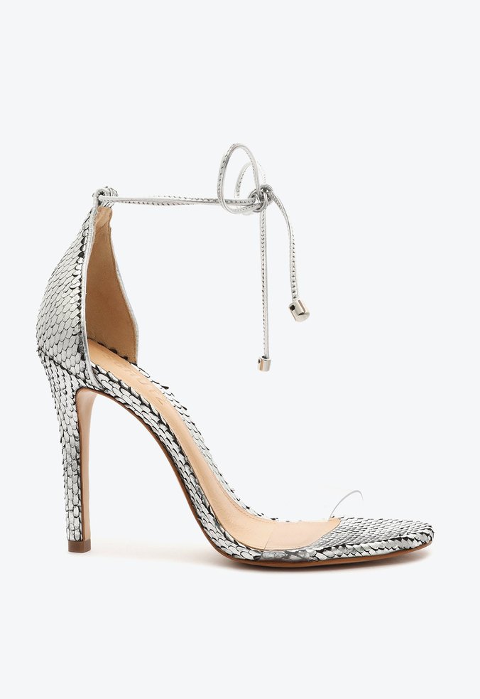 注目ショップ Sandália Salto Vinil Python Prata | Schutz 菓子