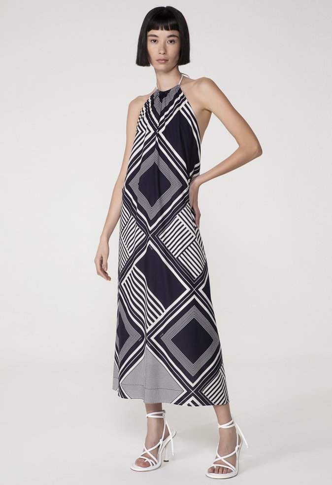 Vestido Frente Única Longuete Isadora Lenço Azul