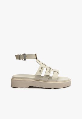 Sandália Papete Tiras Couro Off White