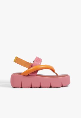 Sandália Papete Plataforma Tiras Rosa