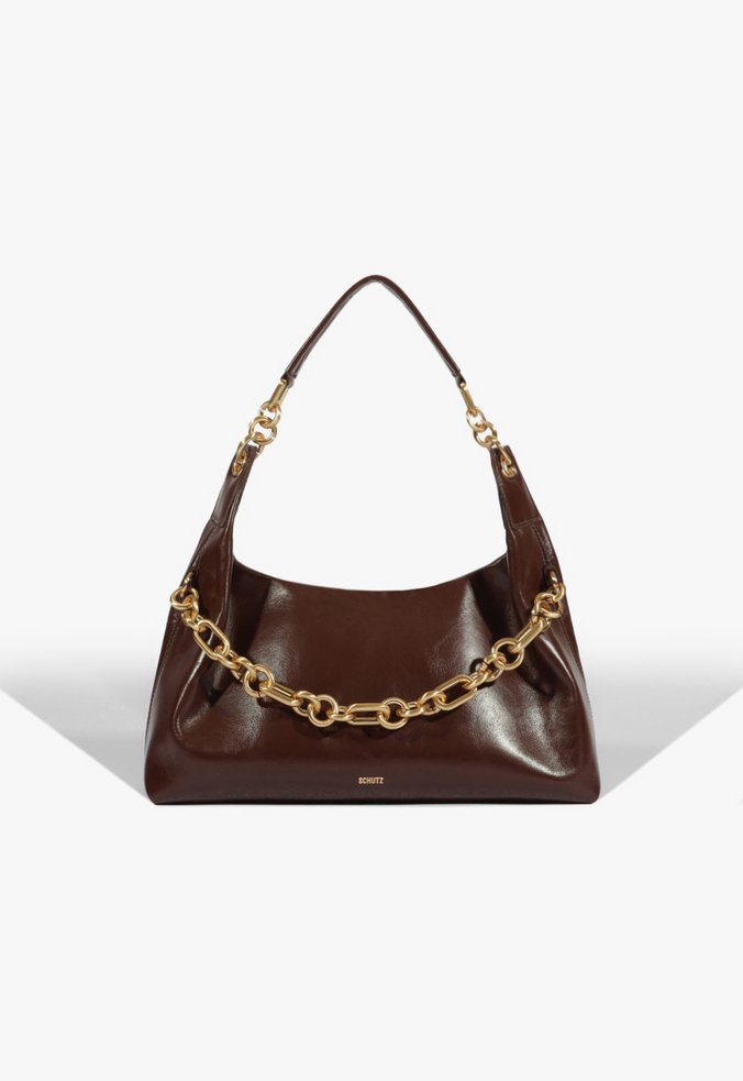 Bolsa de Ombro Couro Corrente Marrom