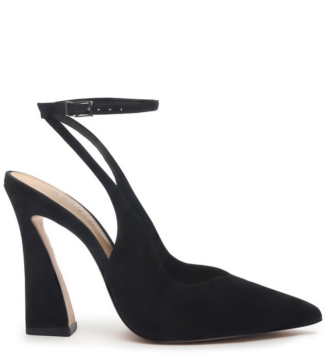 Sapato Scarpin Slingback Salto Alto Arquitetônico Preto