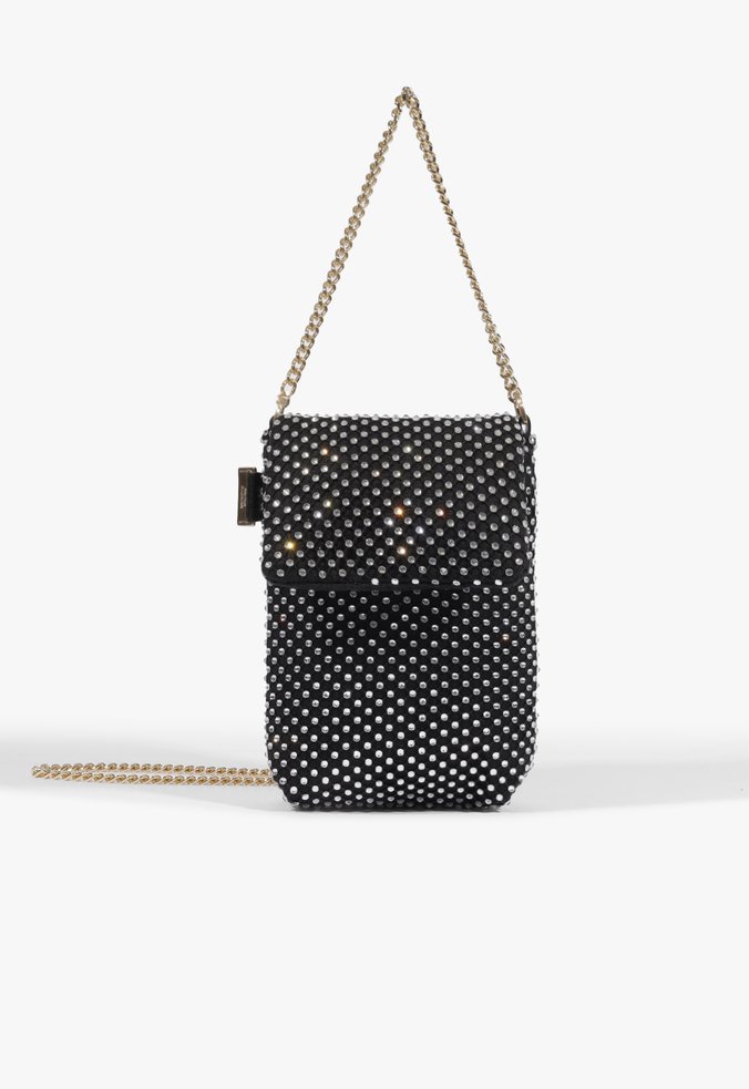 Bolsa Tiracolo Malha Cristais Preta