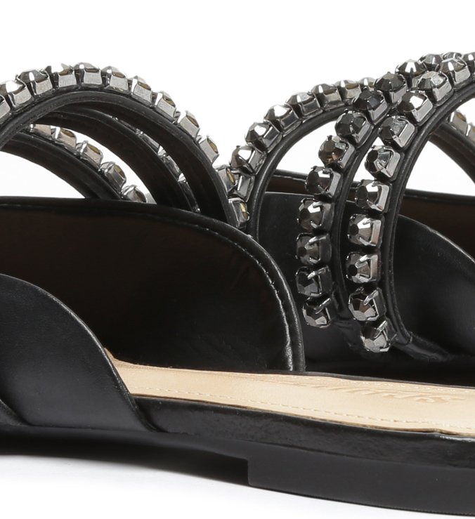 Sapato Mule Rasteira Couro Cristais Preto Sapato Mule Rasteira Couro Cristais Preto