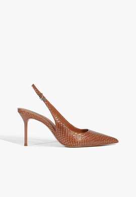 Sapato Scarpin Slingback Paola Couro Croco Marrom