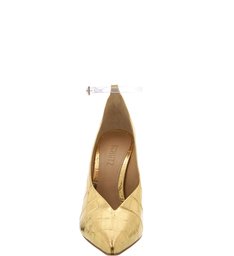 Sapato Scarpin Vinil Croco Dourado