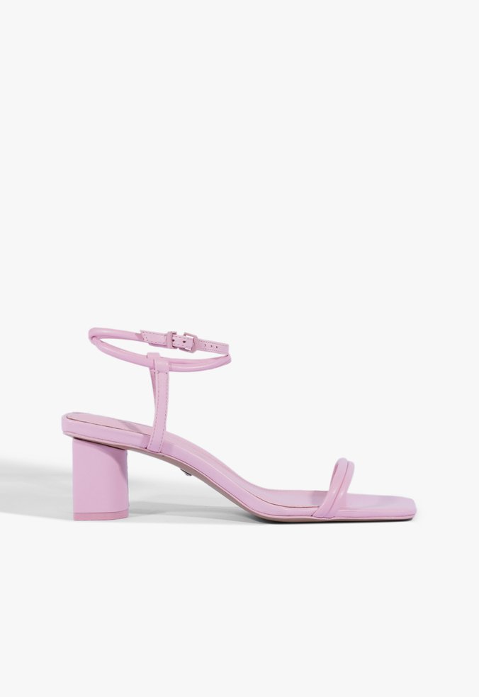 Sandália Couro Salto Bloco Médio Rosa