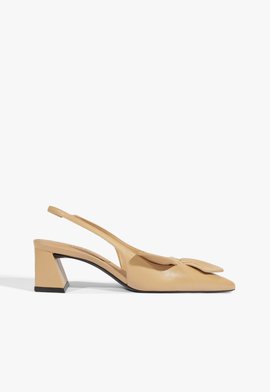 Scarpin Slingback Rhonda Mid Lace Couro Marrom