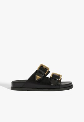 Sandália Papete Aurora Couro Preto