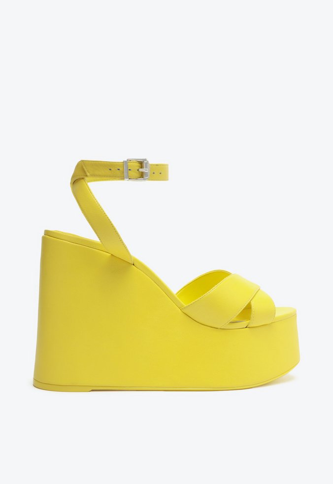 Sandália Hilda Wedge Couro Amarelo