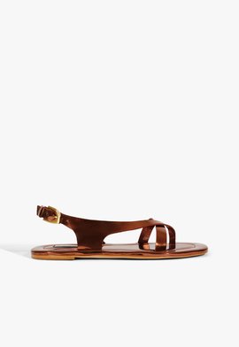 Sandália Rasteira Tiras Metalizada Couro Marrom