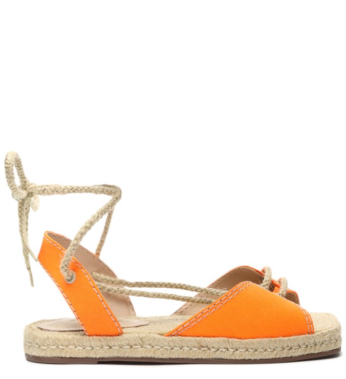Sandália Rasteira Espadrille Amarração Laranja