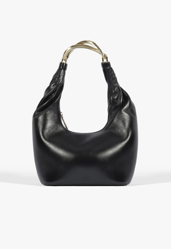 Bolsa Hobo Couro Metal Preta