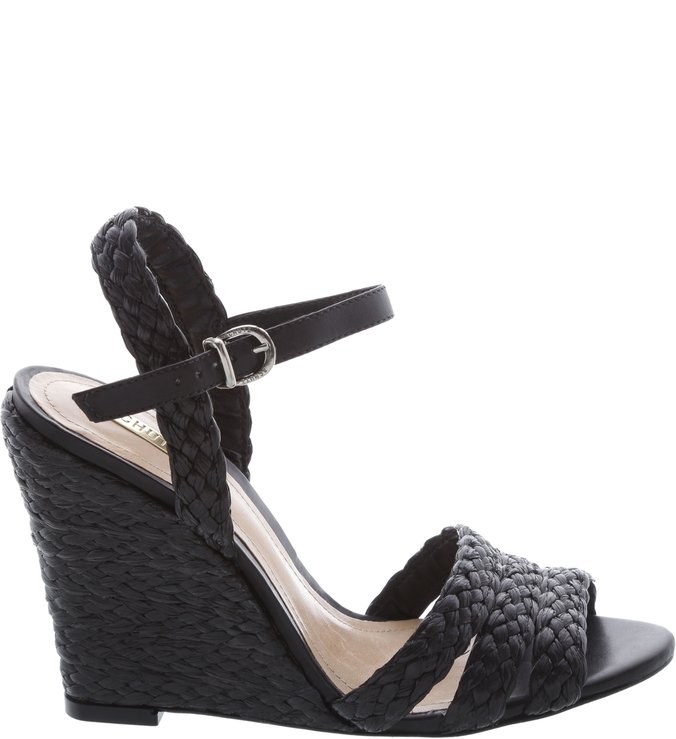 Sandália Salto Anabela Multimaterial Preto