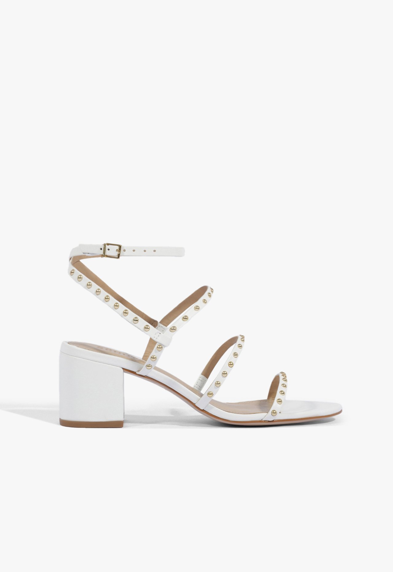 Sandália Metalizada Salto Bloco Médio Tiras Branco | Schutz