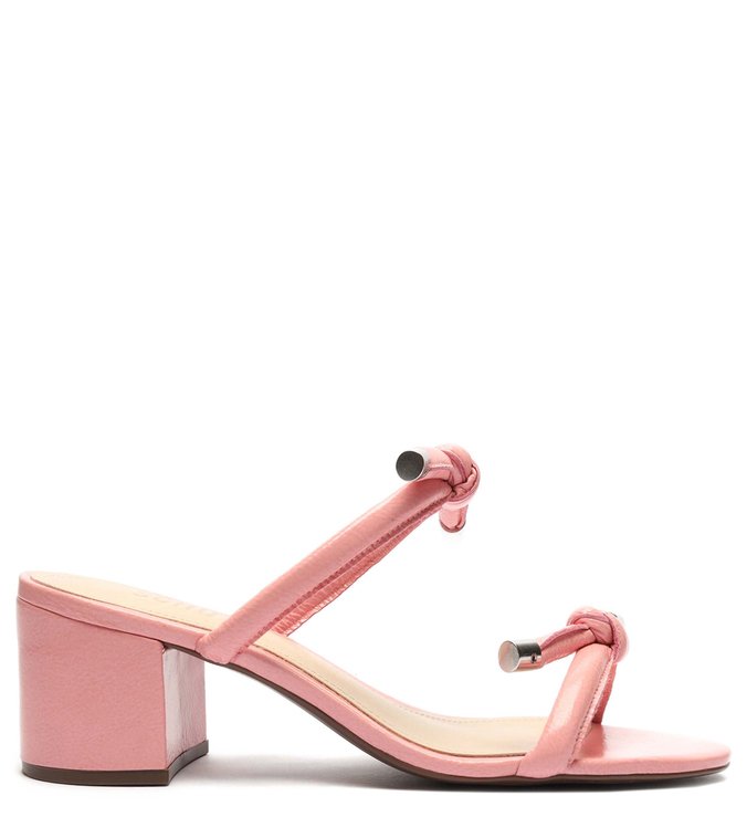 Sandália Mule Salto Bloco Nó Rosa