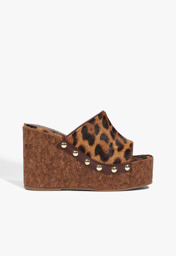 Sandália Tamanco Anabela Leopardo