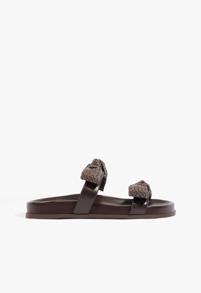 Papetes Flatform Bico Redondo Laços Marrom Claro