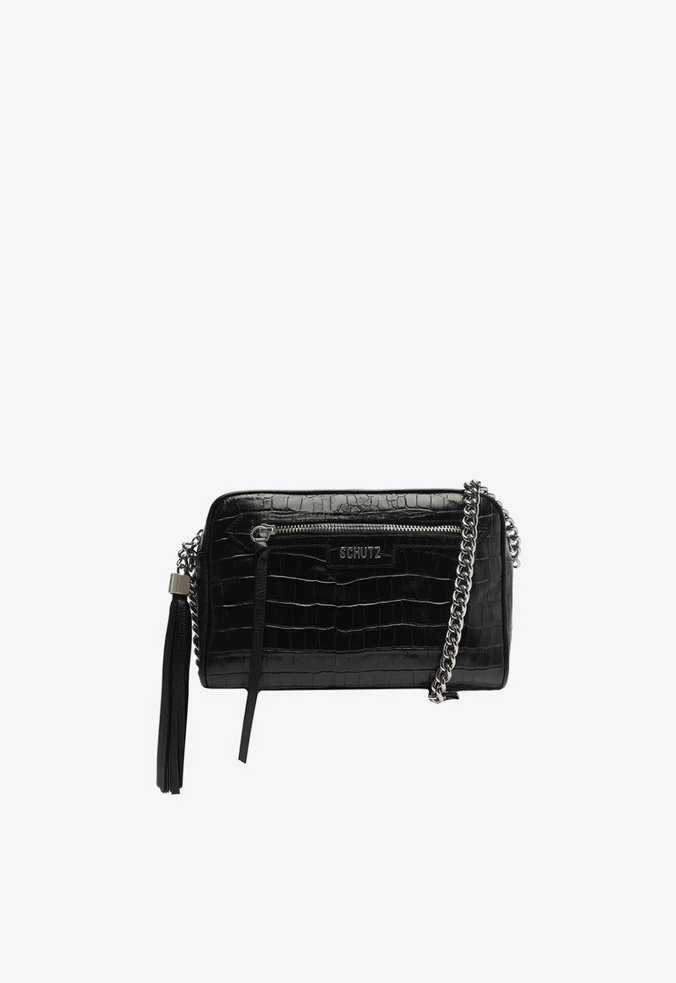 Bolsa Tiracolo Pequena Mirella Couro Croco Preta