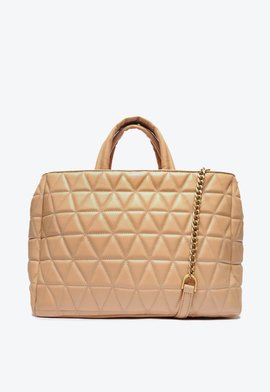 Bolsa Tote Grande New 944 Couro Matelassê Amêndoa