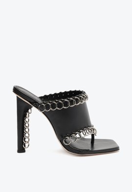 Tamanco Salto Alto Couro Metal Preta