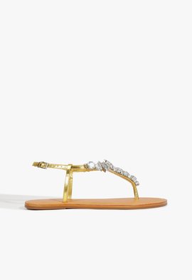 Sandália Rasteira Couro Glam Dourada