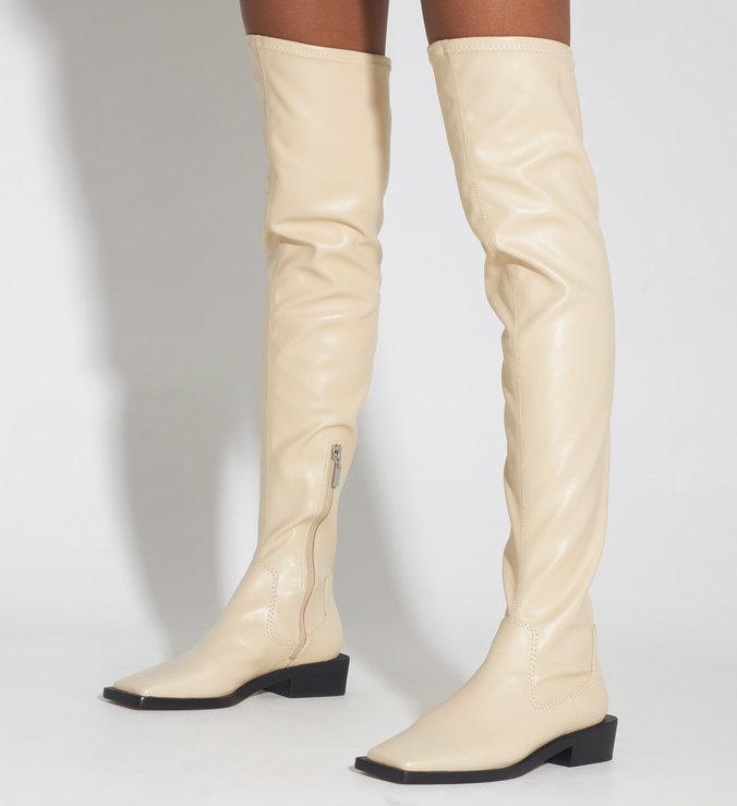 Bota Over The Knee Cano Longo Couro Creme Bota Over The Knee Cano Longo Couro Creme