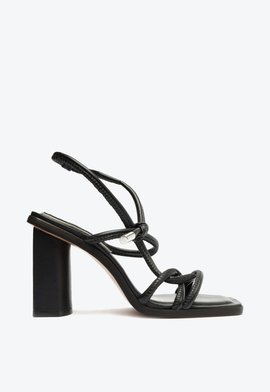 Sandália Salto Alto Bloco Entrelaçada Preta