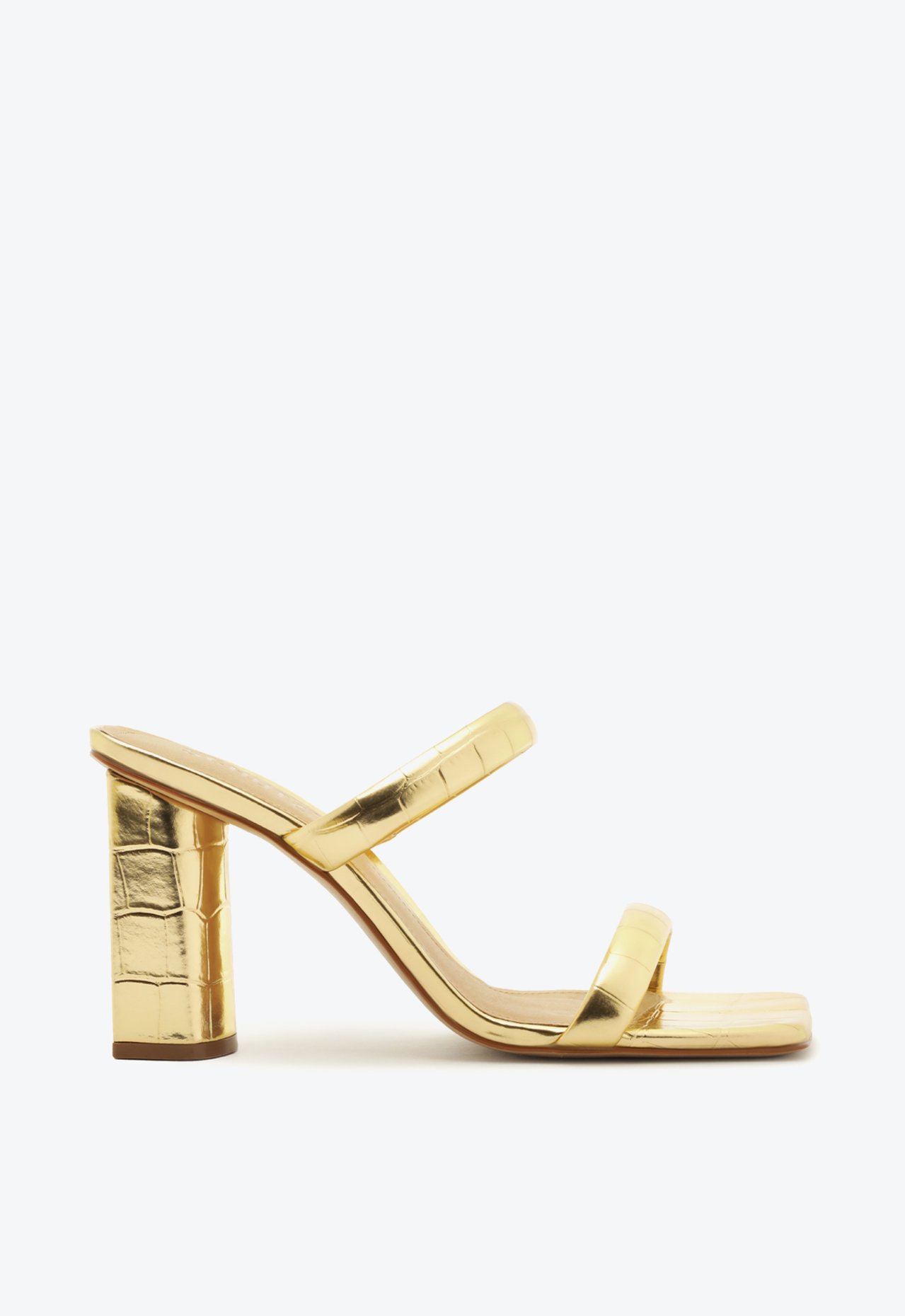 Tamanco Salto Bloco Ully Couro Dourado | Schutz