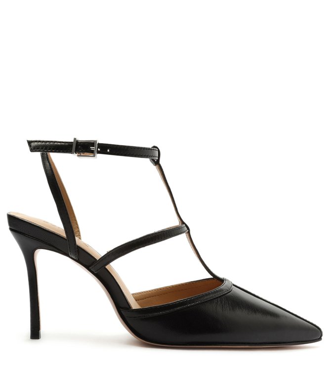 Sapato Scarpin Couro Tiras Preto