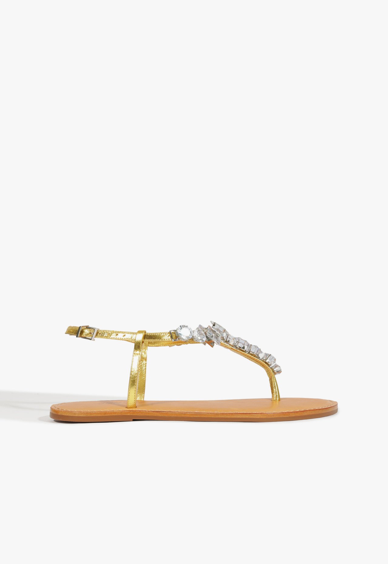 Sandália Rasteira Couro Glam Dourada | Schutz