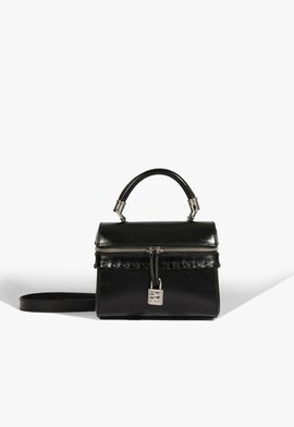 Bolsa Tiracolo Lorena Top Handle Couro Preta