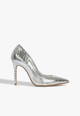 Scarpin Stiletto Glitter Couro Prata
