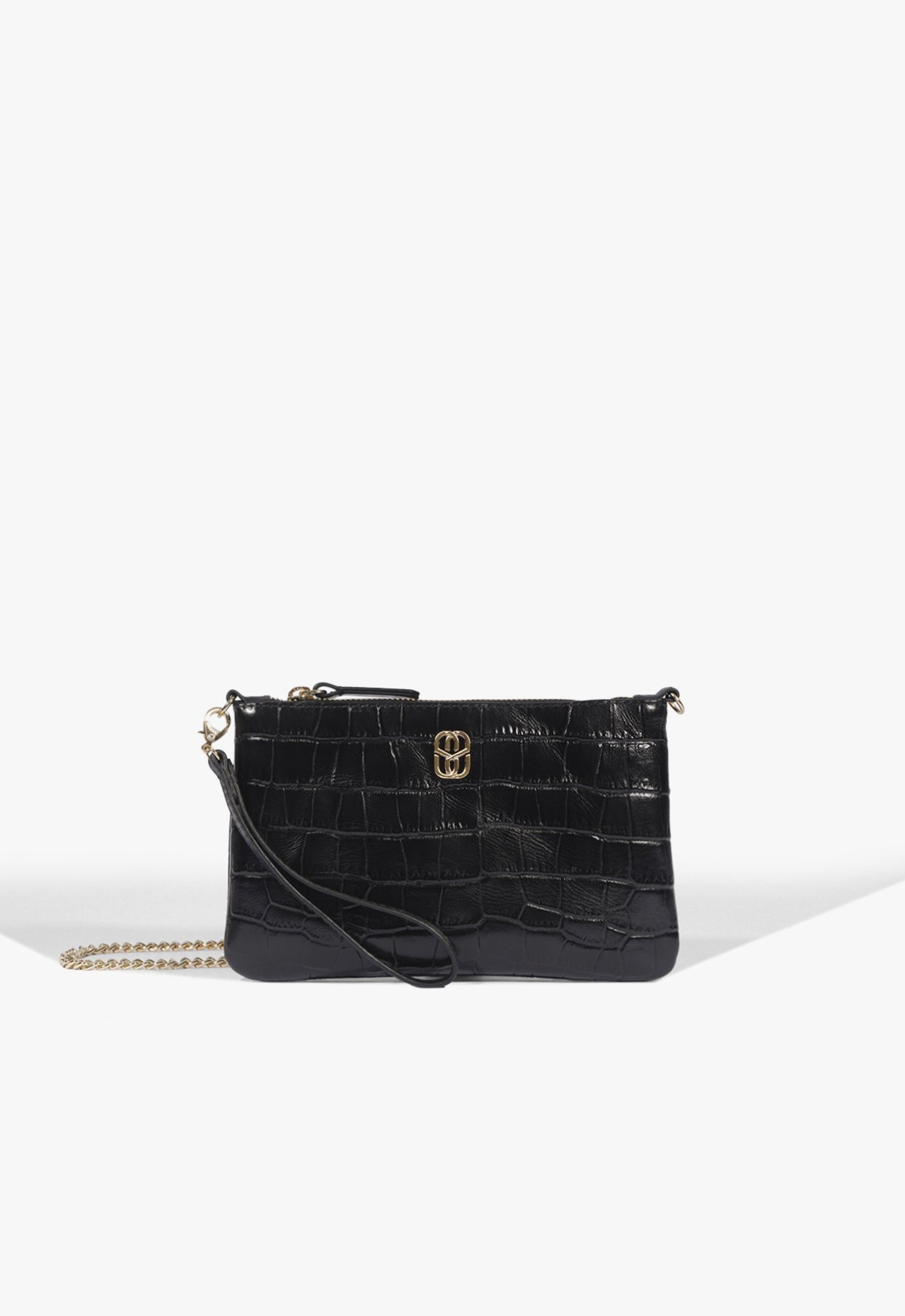 Vista 2 Bolsa Clutch Jennie Couro Preta | Schutz Preto Preto