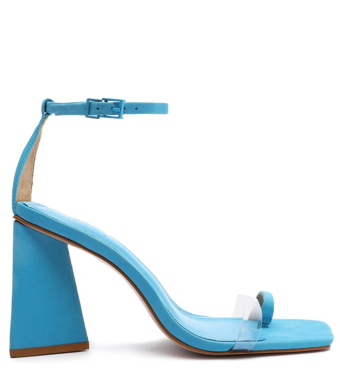 Sandália Salto Triangle Avva Nobuck Transparente Azul