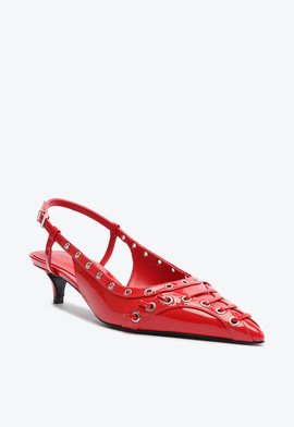 Sapato Scarpin Slingback Verniz Salto Baixo Vermelho