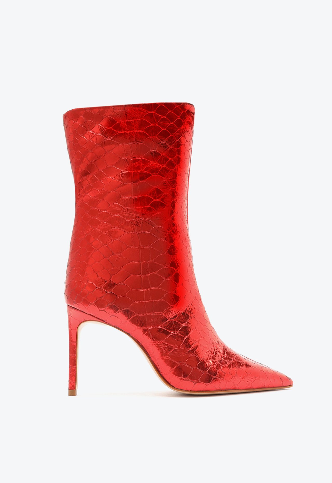 Bota Mary Cano Curto Couro Metalizada Vermelha | Schutz