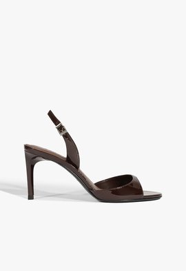 Sandália Salto Médio Verniz Couro Marrom