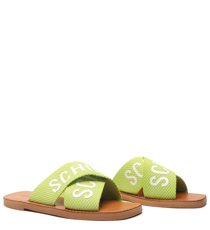 Sandália Rasteira de X Schutz Logo Verde Claro Sandália Rasteira de X Schutz Logo Verde Claro