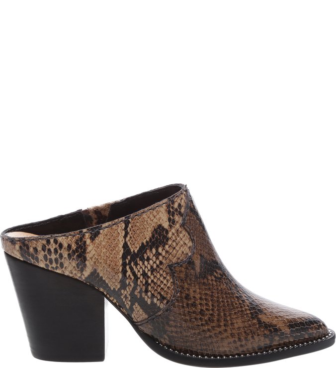 Sapato Mule Salto Bloco Animal Print Marrom