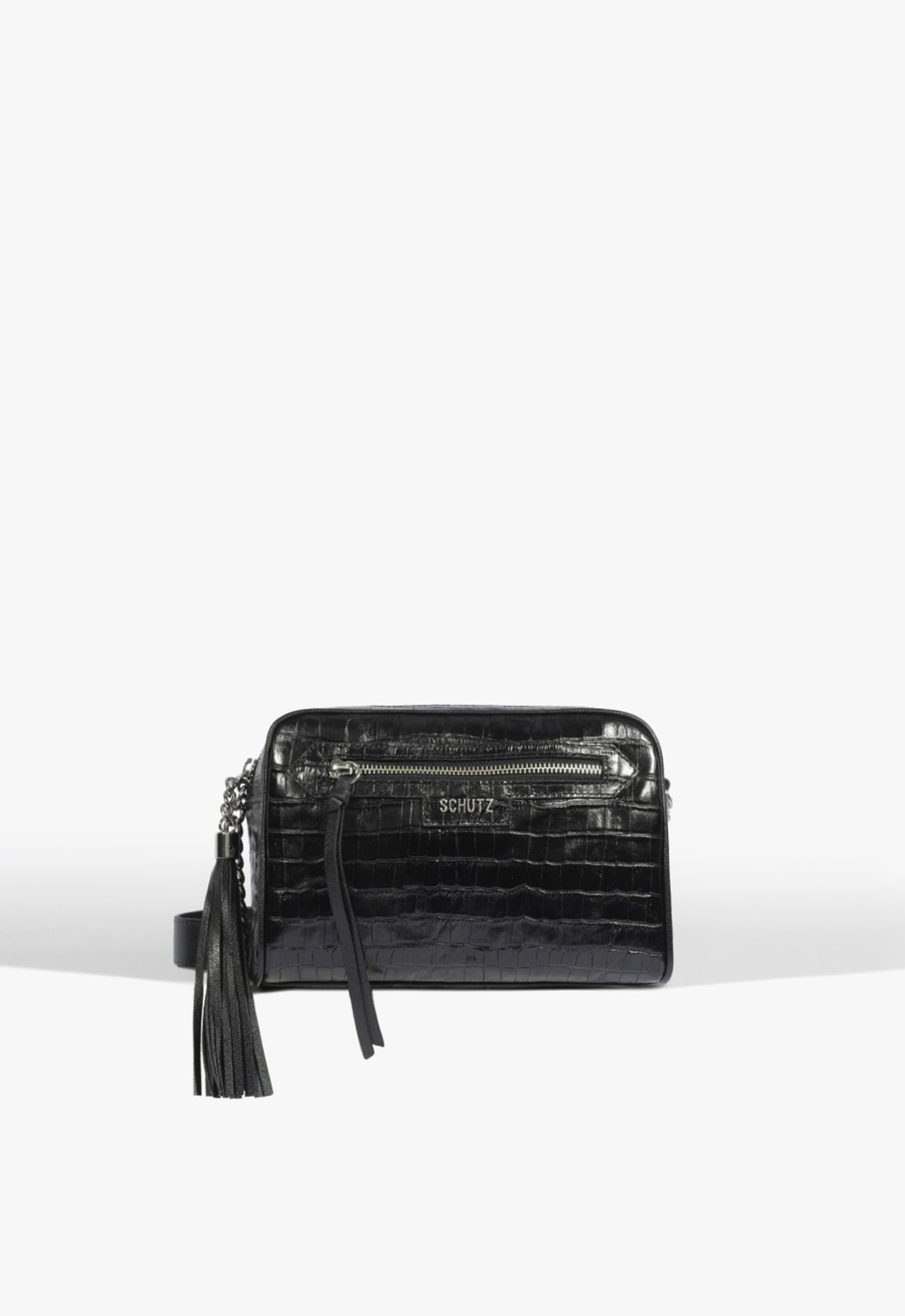 Bolsa Tiracolo Média Mirella Couro Croco Preta | Schutz