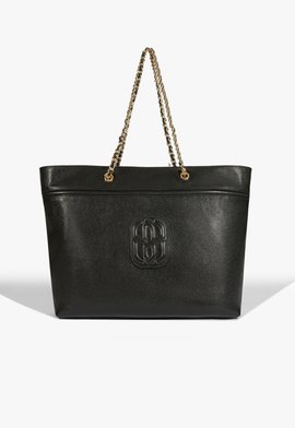 Bolsa Shopping Belle Couro Preta e Dourado