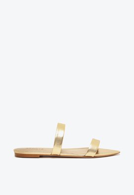 Sandália Rasteira Bico Fino Couro Dourada