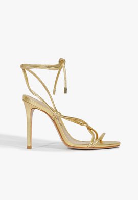 Sandália Salto Alto Tiras Dourada