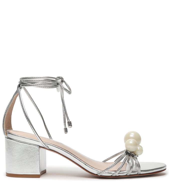 Sandália Block Heel Pearls Prata