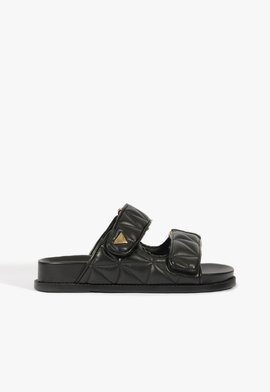 Sandália Papete Matelassê Couro Preto