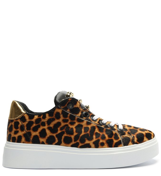 Tênis Couro Pedrarias Animal Print